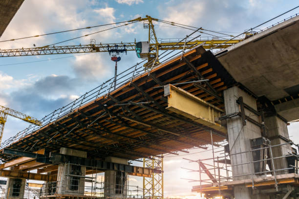 Structure of concrete and iron that will be the base of a bridge